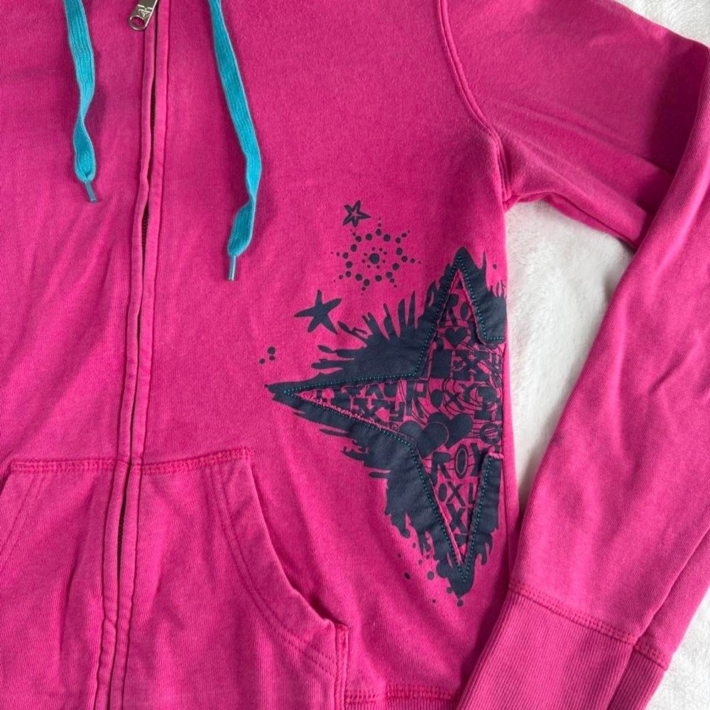 Roxy 2009 pink teal graphic full zip hooded sweater y2k vintage grunge skater - Picture 4 of 8